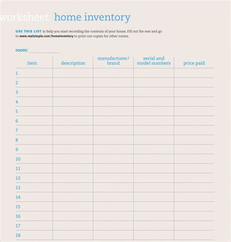 home inventory templates