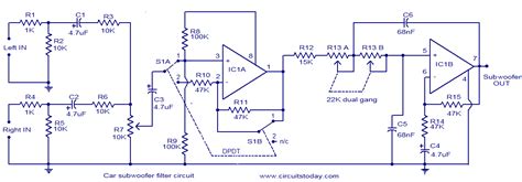 description    circuit diagram   simple subwoofer filter    operated