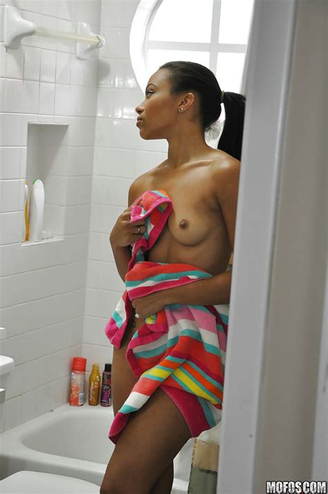 ebony adrian maya undressing and taking shower in voyeur scene