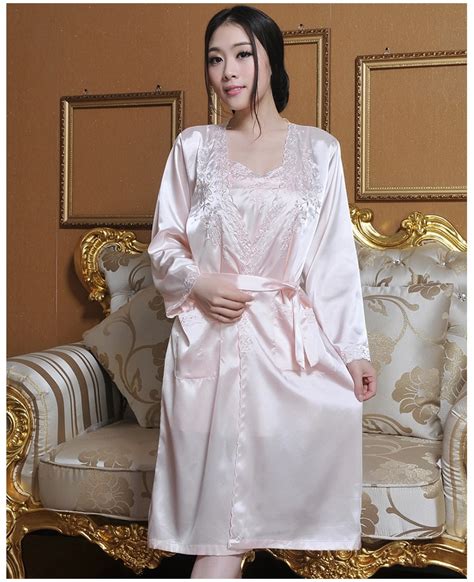 Plus Size Long Nightgowns Women Sleepwear Long Sleeve Size Satin