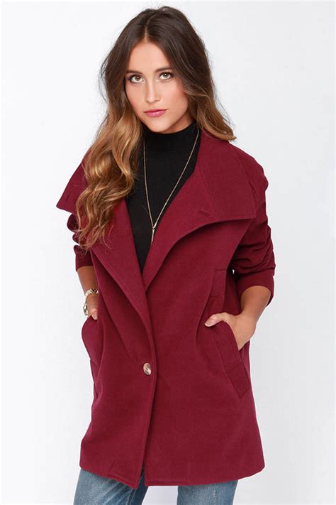 burgundy coat felted coat button coat