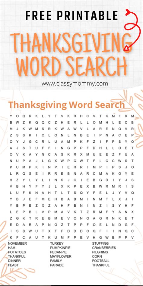 printable thanksgiving word search classy mommy