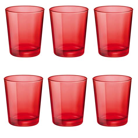 6x castore glass drinking tumblers red 300ml barware