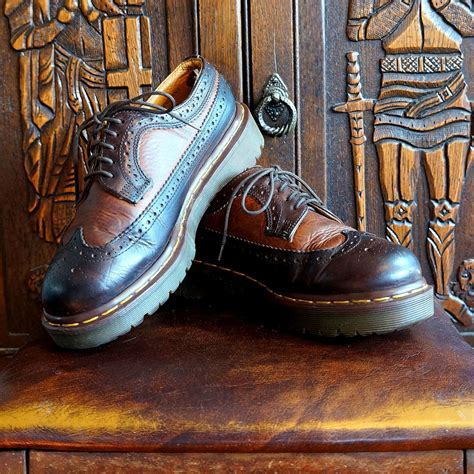 vintage dr martens wing tips   martens brogues uk    brown  tone leather chunky