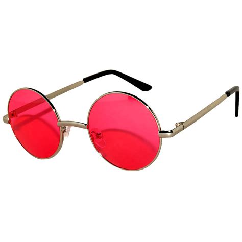 owl eyewear sunglasses mm metal gold frame  circle red lens  pair  welcomecom