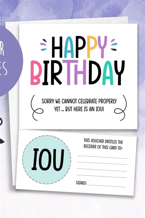 personalised voucher birthday iou  lockdown isolation card etsy uk