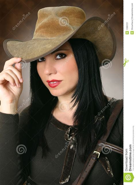 chapeau s usant de belle cow girl image stock image du