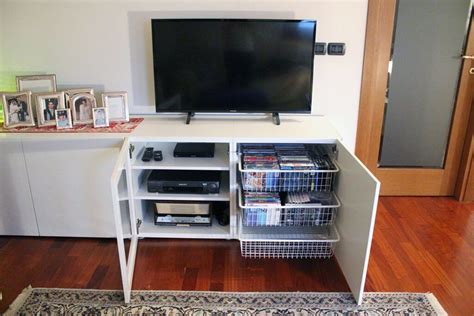 clever white tv stand hides  heap  practical ikea hackers