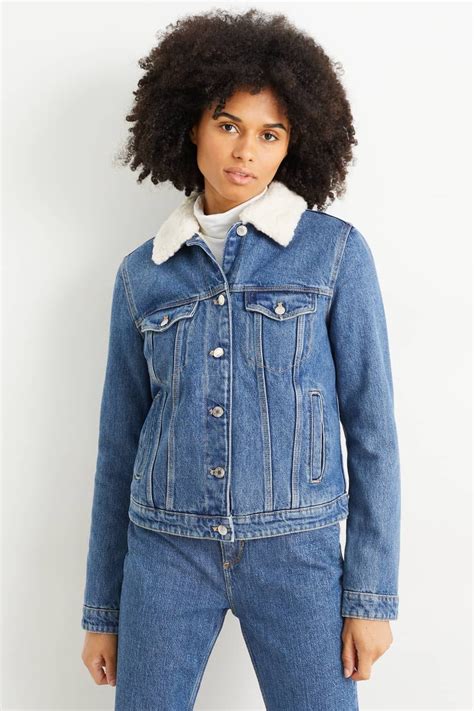 voor de lente dit denim jacket met teddy kraag kost nu maar