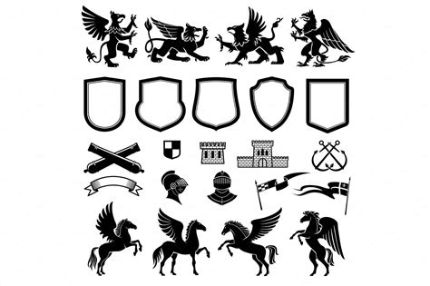 heraldic design element  shields illustrations creative market