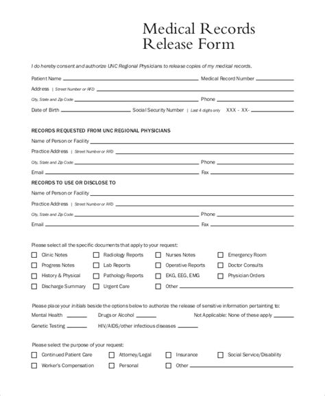 medical record release form template