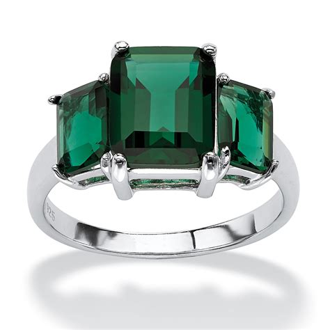 palmbeach jewelry emerald cut simulated green emerald  stone ring  sterling silver