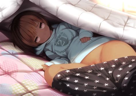 Rule 34 1girls Akagi Asahito Bed Blanket Blush Brown
