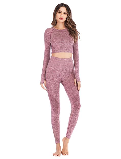women gym suit two pieces workout sport wear seamless long sleeve yoga