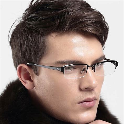 designer mens pure titanium half rimless eyeglasses frames spectacles