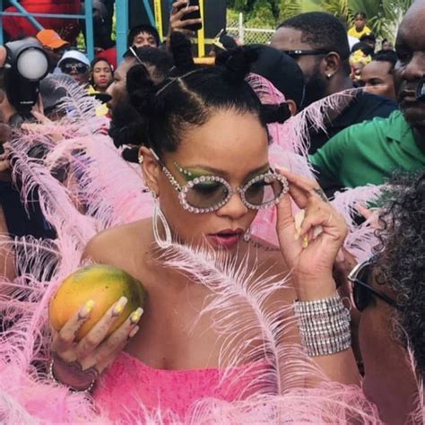 rihanna graces crop over carnival 2019 in barbados in feathery style