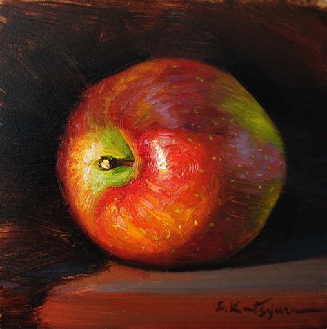 paintings  elena katsyura shadow apple apple painting  life oil painting fruit painting