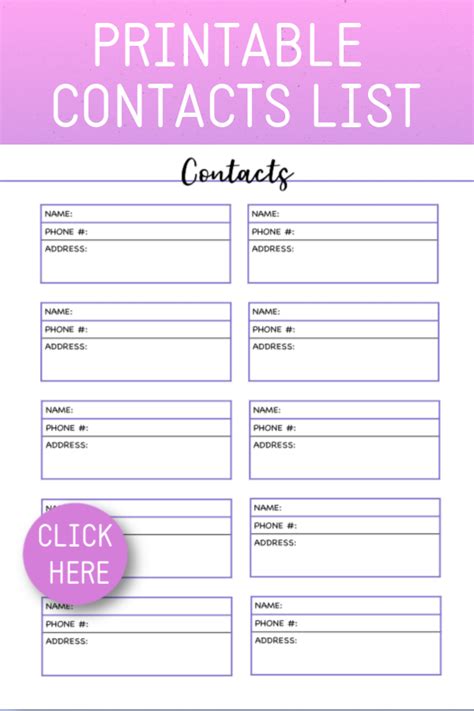 contact list printable etsy list template contact list