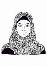 Coloring Pages Woman Adults Muslim Girl Oriental Hijab Headscarf Color Wears Girls Sheets Arabic Printable Young Who Print Orient Adult sketch template