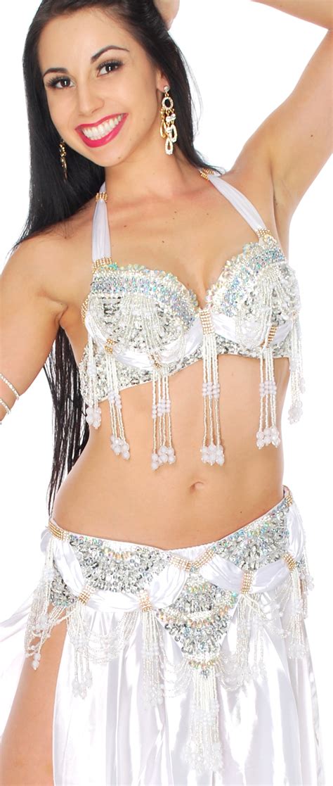 Professional Belly Dance Costume With Rhinestones And Fringe