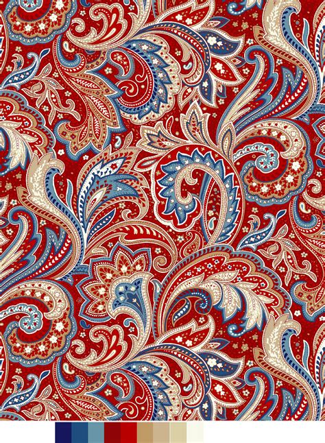 rtc fabrics  cotton  wide laurens floral paisley red print