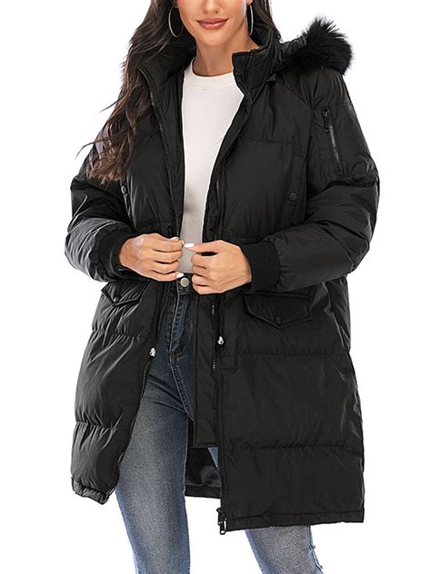 dodoing womens outwear warm coat long coat thickened  size fur hooded coat puffer