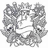 Coloring Tattoo Pages Tattoos Cool Skull Tribal Colouring Adult Book Designs Skulls Adults Printable Colour Cross Flash Print Awesome Heart sketch template