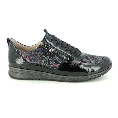 ara sapporo wide   black floral lacing shoes
