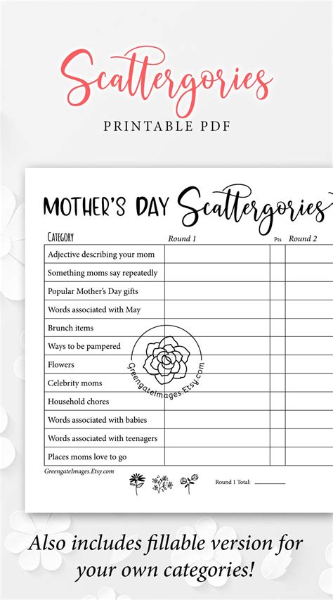 mothers day scattergories printable scattergories etsy
