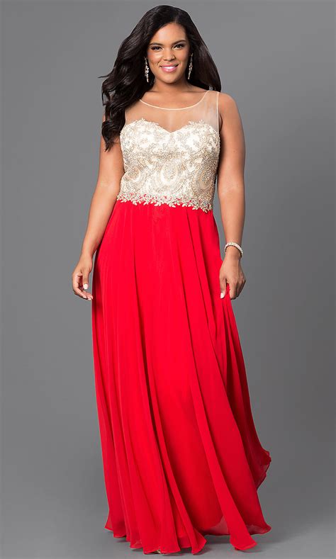 illusion red plus size long prom dress promgirl