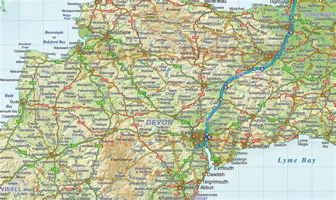 south west england political county road rail map  regular relief  scale