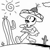 Charro Mexicano Soleado Sombrero Caminando Desierto Dibujosa sketch template