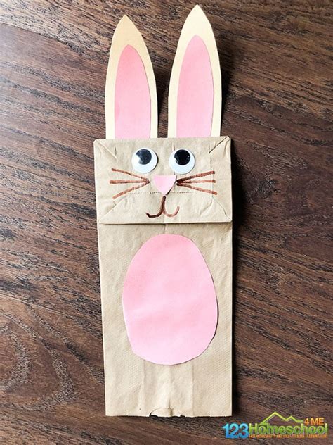 paper bag bunny easter puppet craft  kids