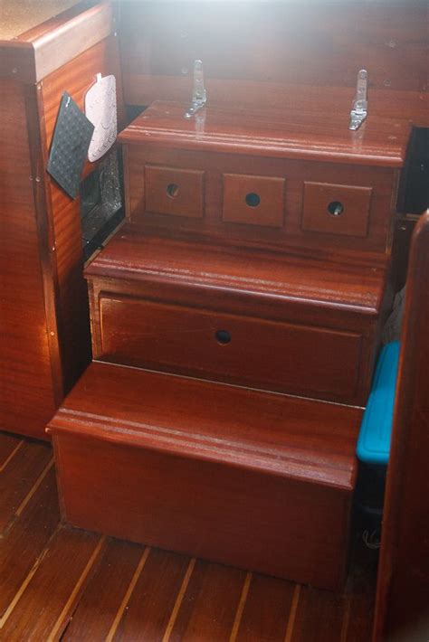 stairs  drawers  cubbies boat storage boat organization boat interior design