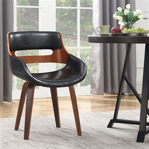 Wood And Black Faux Leather Mid Century 18 Inch Dining Chair