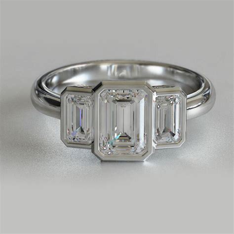 stone ct emerald cut diamond bezel set engagement ring   silver ebay