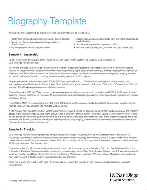 biography templates examples personal professional biography