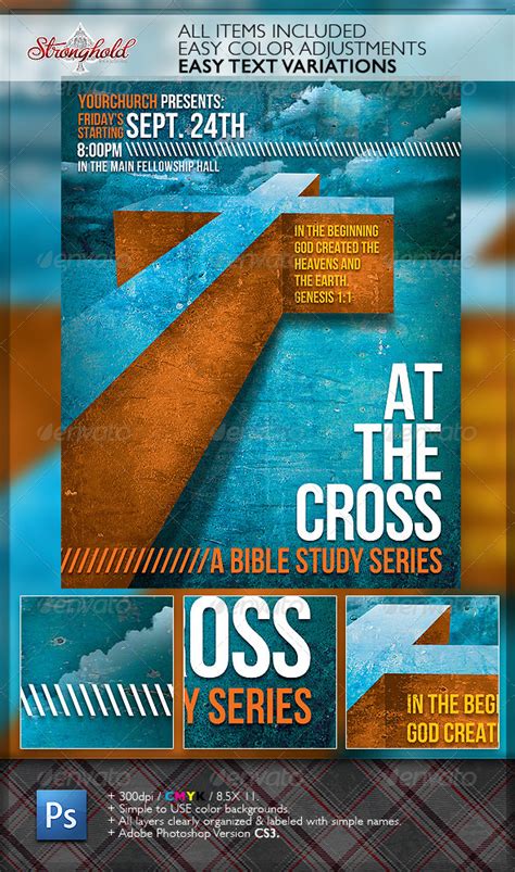 cross bible study church flyer template  getstronghold graphicriver