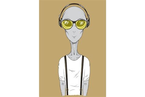 Alien In Headphones Pre Designed Illustrator Graphics ~ Creative Market