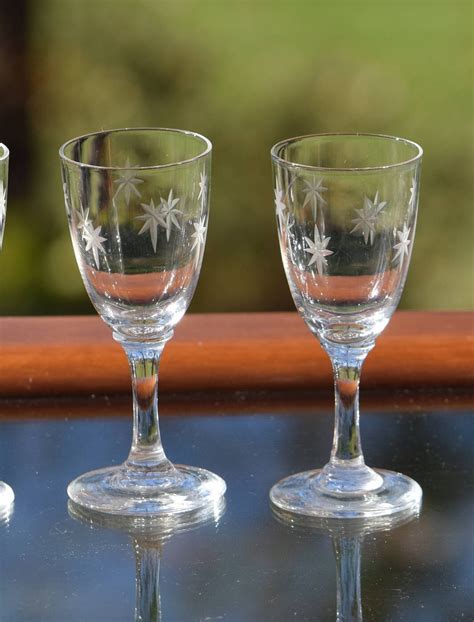 Vintage Etched Cordial Wine Glasses Set Of 5 Wine Tasting Glasses