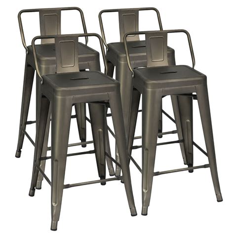 costway set     metal counter stool  seat height industrial bar stools gunblack
