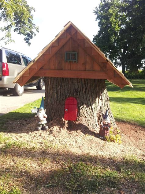 Our Gnome House From A Tree Stump 1000 Gnome House Outdoor Decor