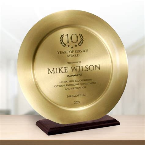 personalized gold brass plate years  service award