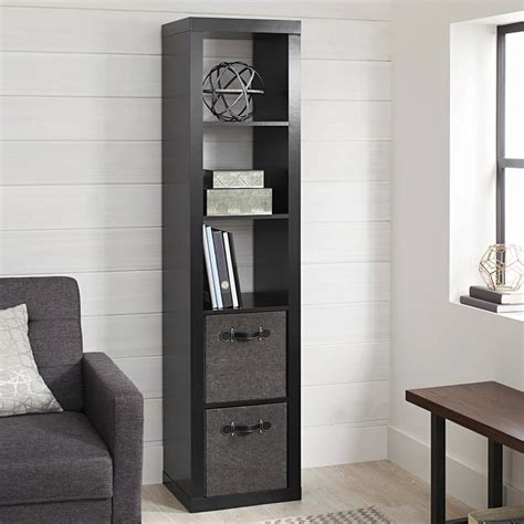 narrow shelf organizer tall  tier cubbie black bookcase office home