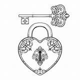 Padlock Keys Adulti Cuore Colorazione Lucchetto Chiave Bambini Tatuajes Stencils Padlocks Vectors Sketch sketch template