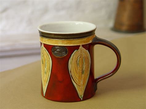 christmas gift large pottery mug handmade red ceramic mug  ounce