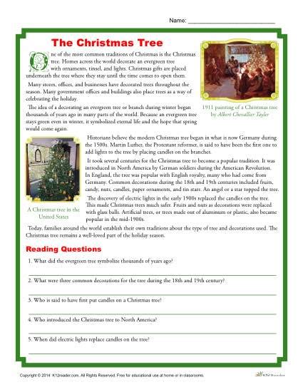 printable christmas reading comprehension worksheets tutoreorg