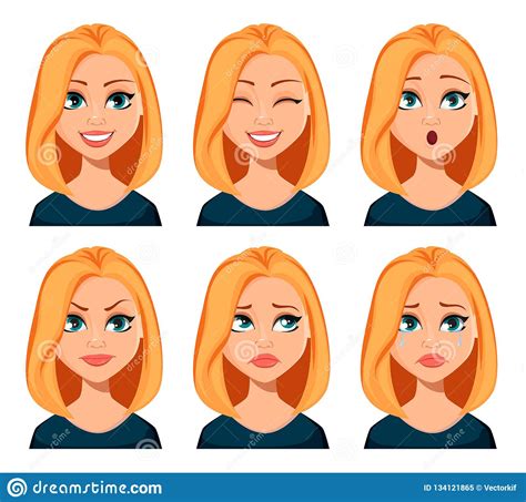 Face Expressions Of Woman With Blond Hair Stock Vector
