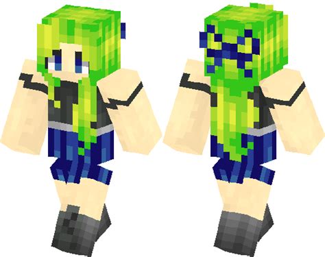 Pretty Girl Whit Neon Green Hair Minecraft Skin