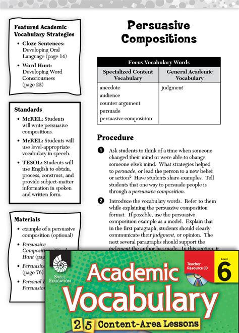 Persuasive Compositions Academic Vocabulary Level 6 Teachers